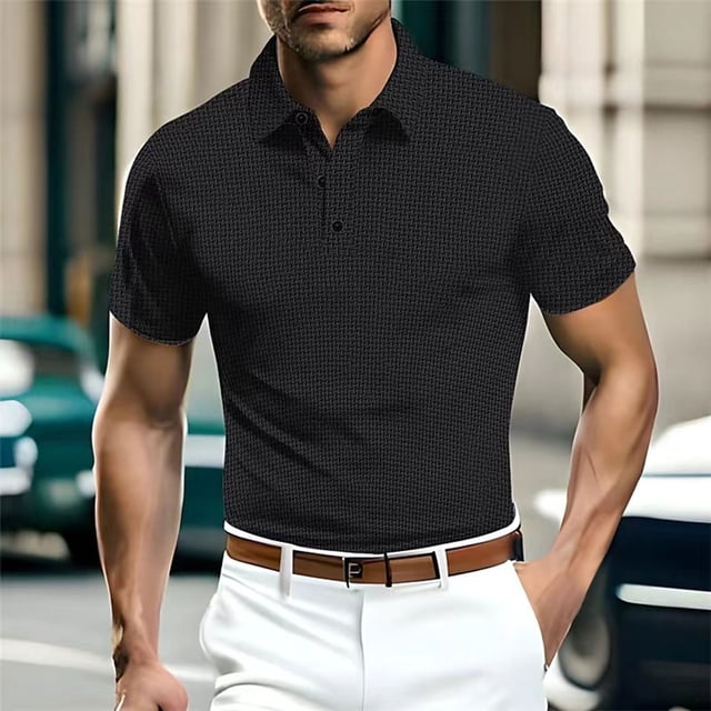 pstuiky camiseta de hombre, Camisa de manga corta de verano de malla de seda helada con cuello de color liso para hombre camisas casuales para hombre l