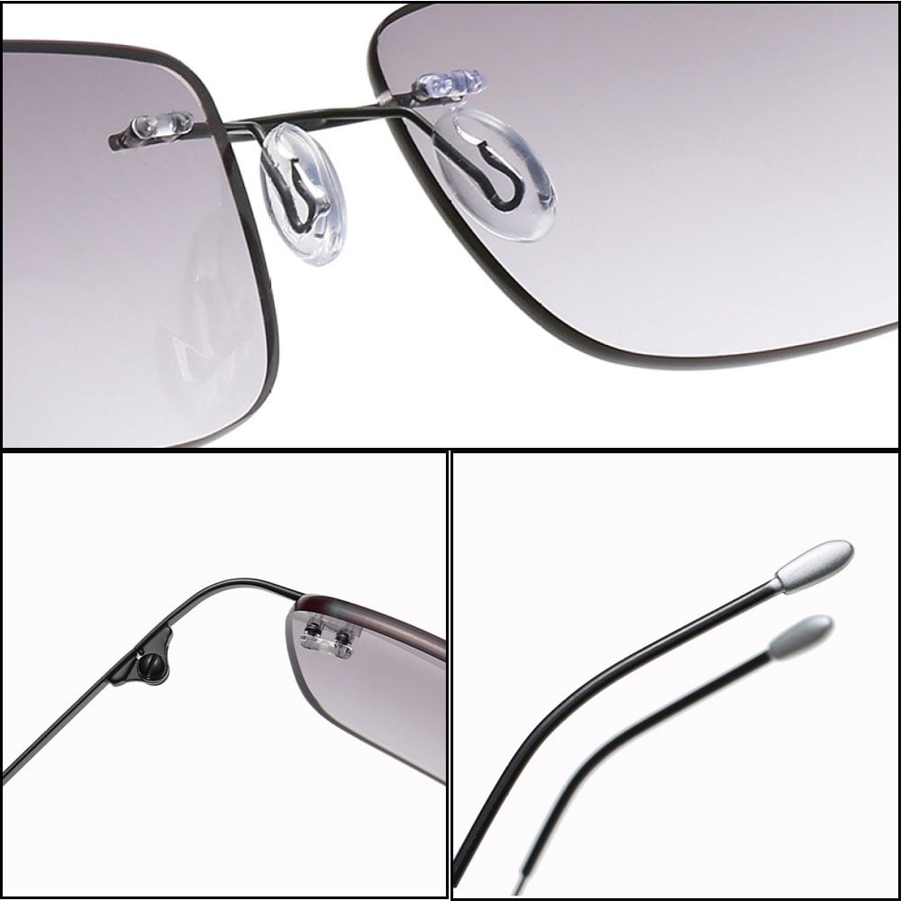 2 Pairs of Men Rimless Rimless BIFOCAL Sunglasses Rectangle Black Reading Glasses 4.00 Oversized Metal Shades Readers +4.00 UV