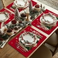 thumbnail image 5 of mubwai Christmas Placemats 12x18 Inch Set of 4, Xmas Trees Snowflakes Winter Seasonal Holiday Farmhouse Kitchen Dining Table Decoration for Indoor Outdoor Dinner Party Décor (Red) GP125-18, 5 of 7