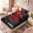 thumbnail image 5 of Manfei Ink Blossom Twin Sheet Sets for Teens, Moon Mountain Bedding, Black Red White 3-Piece, 1 Flat Sheet, 1 Fitted Sheet and 1 Pillowcase, 5 of 6