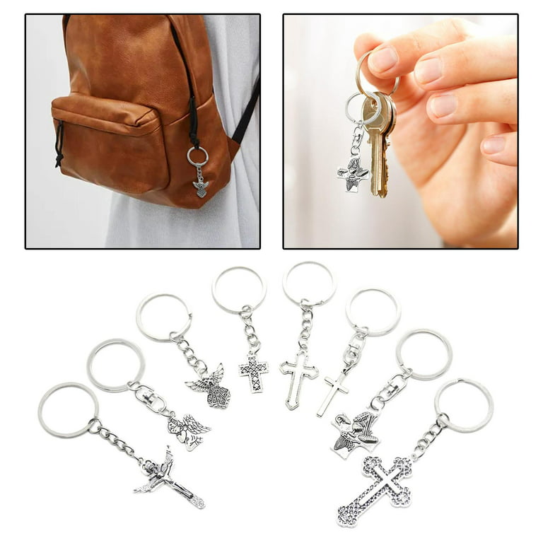 8Pieces Jesus Cross Charms Pendants Religious Birthday Gifts Bulk Keychain  for Crafting Party Graduation 