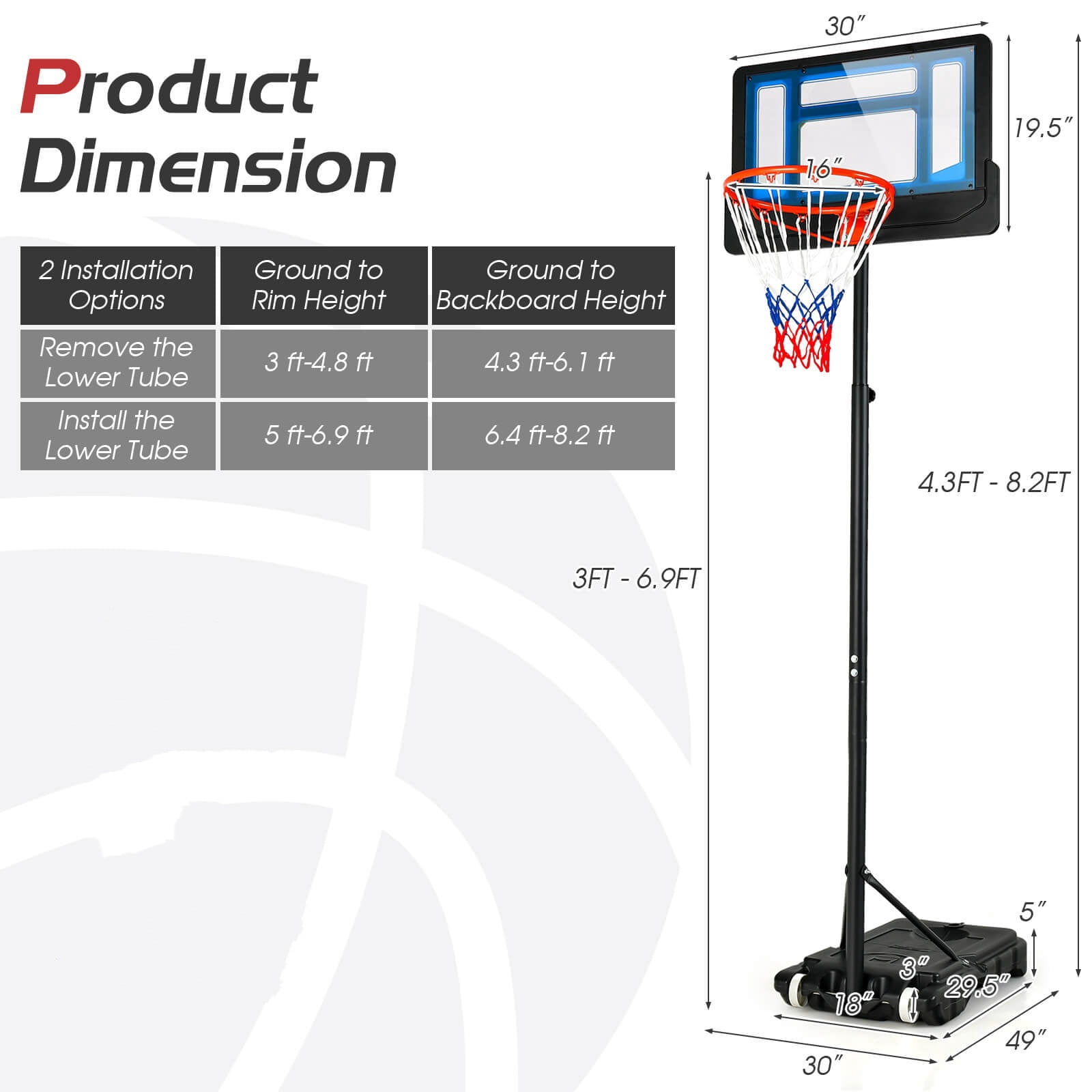 Costway Kids Basketball Hoop Portable Backboard System with Adjustable Height Ball Storage Blue + Black