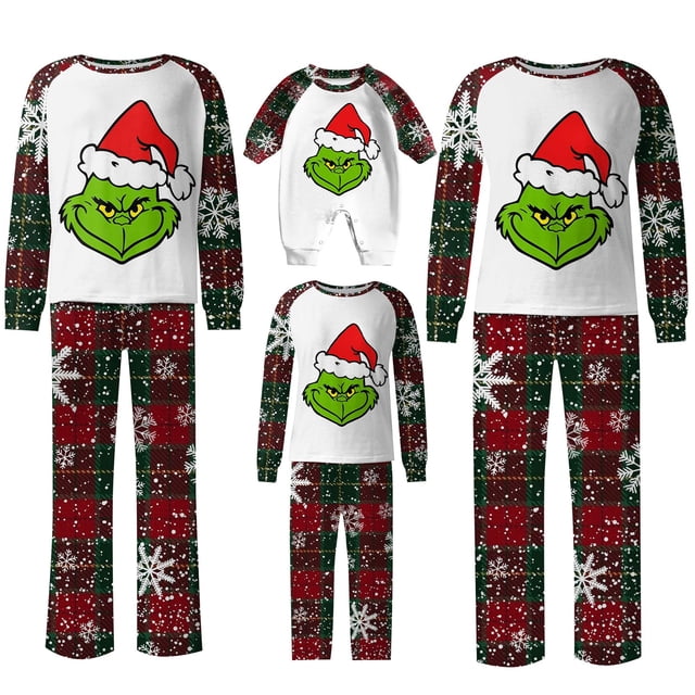 Conjuntos de pijamas navideños familiares a juego Grinch 2024, pijama de Grinch con parte superior y pantalones de pijama a cuadros, pijama de Grinch para niños y adultos para la familia, 6 Años