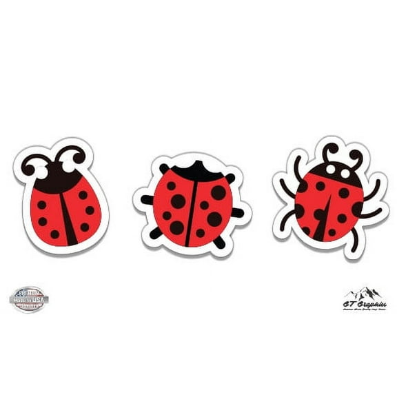 Cute Ladybugs Set of 3 - 2" Each Vinyl Stickers - For Car Laptop I-Pad Phone Helmet Hard Hat - Waterproof Decal