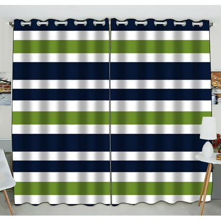White And Navy Striped Curtains GCKG Navy Blue,Green And White Stripe Window Curtain Kitchen Curtain Size 52(W) x 84 inches (Two Piece) ()