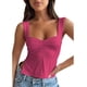 thumbnail image 1 of Camiseta sin mangas con busto fruncido de Color liso, camisa sin mangas con abertura lateral elegante a la moda para mujer, rojo fluorescente S, 1 of 6