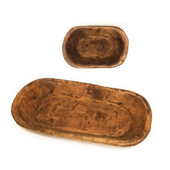Bundle Deal- Weston 19"-22" Long Decorative Wood Dough Bowl   9"-10" Long Mini Dough Bowl - Two Colors Available