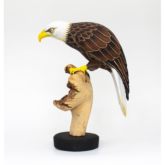 9" Wooden Handmade American Eagle Figurine Statue Painted Handcrafted Sculpture Art Hand Carved Rustic Lodge Outdoor Home Decor Us Accent