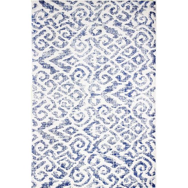 Bashian E110-GYBL-76X96-5673A 7 ft. 6 in. x 9 ft. 6 in. Everek Transitional Polypropylene Machine Made Rectangle Area Rug, Grey & Blue