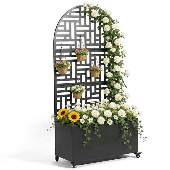 Zimtown 71'' Outside Raised Garden Bed with Drainage Holes, Free-Standing,for Vine Climbing Plants and Flowers, Black & Arch