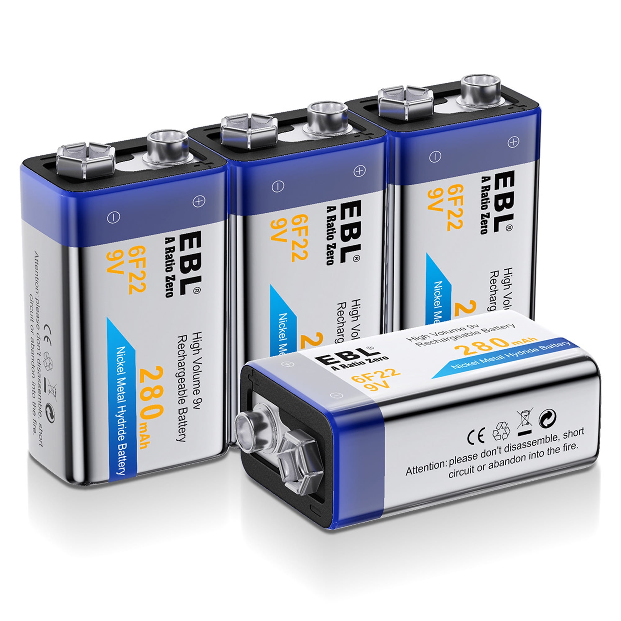 EBL 9V Rechargeable Batteries NiMH 280mAh 9 Volt Battery  10Packs