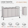 thumbnail image 6 of Laundry Sorter 4 Section, 47.5 Gal (180 L) Laundry Hamper with Wheels, Clothes Divider Basket Sorter, Clothes Separator Hamper Cart with Wheels and Removable Bags, Gray, 6 of 6