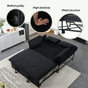Gewnee 46 Velvet Convertible Sleeper Sofa Bed with Pull-Out Futon Couch for Small Spaces, Apartment & Living Room - Black