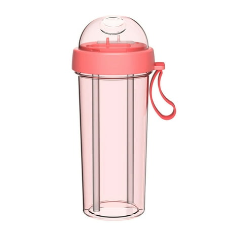 

Pontos 420/600ml Portable Dual Straw Separate Drink Water Beverage Bottle Couples Gift