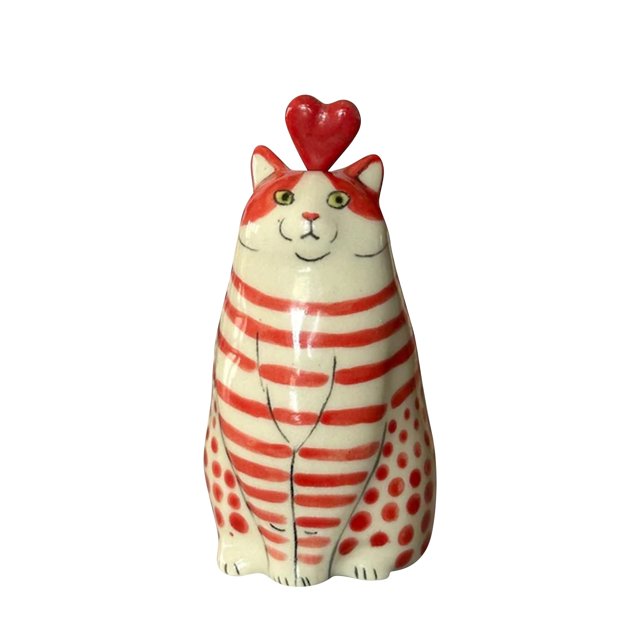 Polka Dot Cat Vase Gift For Cat Lovers - Scaled Dots - Single Stem Small Hole With Heart - Handmade