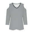 thumbnail image 4 of tklpehg 3/4 Sleeve Tops for Women V-Neck Cold Shoulder Tops Lightweight Fashion Print Casual Loose Going Out Tops Tunic Tops Comfy Blouses (Dark Gray,S), 4 of 5
