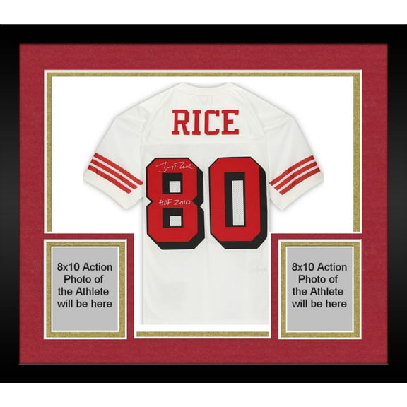 Framed Jerry Rice San Francisco 49ers Autographed White Mitchell & Ness Authentic Jersey with "HOF 2010" Inscription - Fanatics Authentic Certified