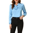thumbnail image 1 of Blusa elegante de oficina para mujeres Inspire Chic, con cuello en V, manga larga, talla XS, color azul claro, 1 of 6