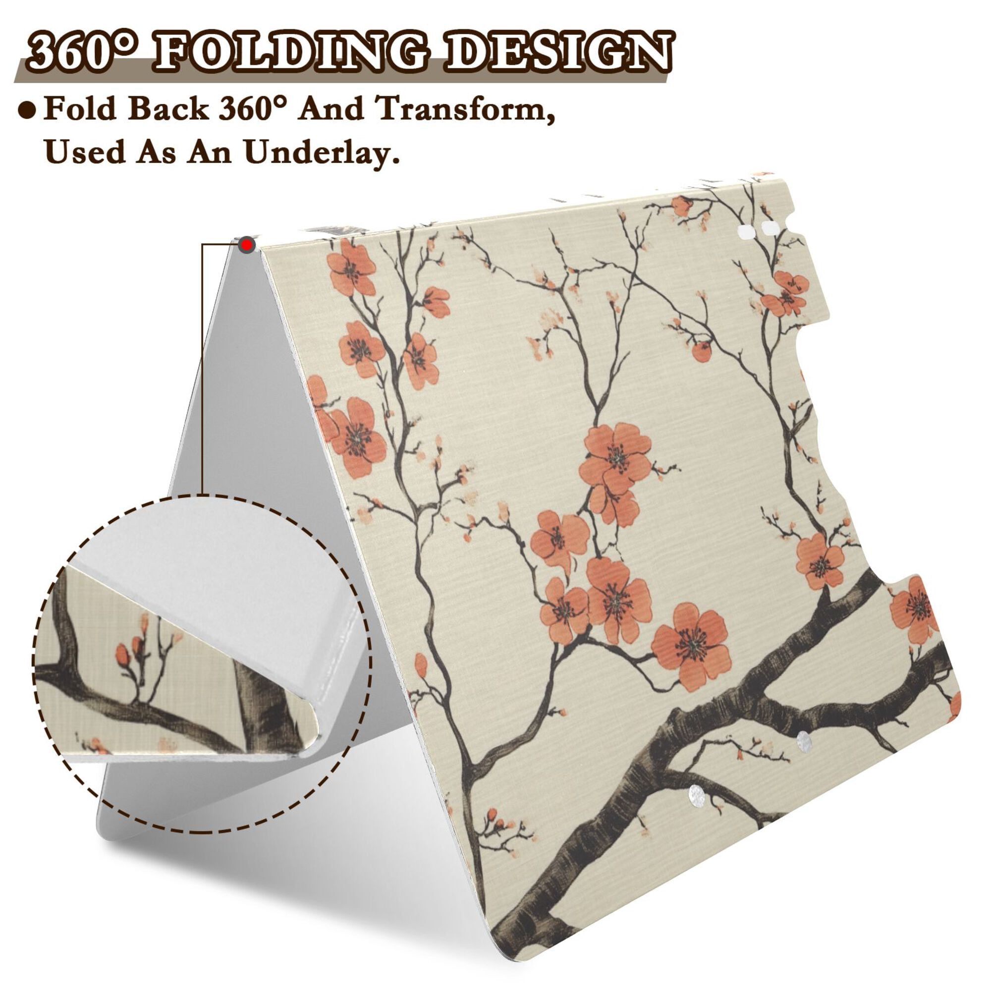 FORMRS A4 Clipboard Folder with Pen Holder Horizontal Foldable School Office Binder, Light Red Flowers