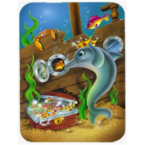 Carolines Treasures  Dolphins Treasure Chest Glass Cutting Board - Large