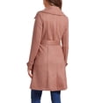 thumbnail image 3 of INSPIRE CHIC Women's Faux Suede Notched Lapel Strap Cuff Solid Double Breasted Tie Belt Trench Coats L Dark Pink, 3 of 6