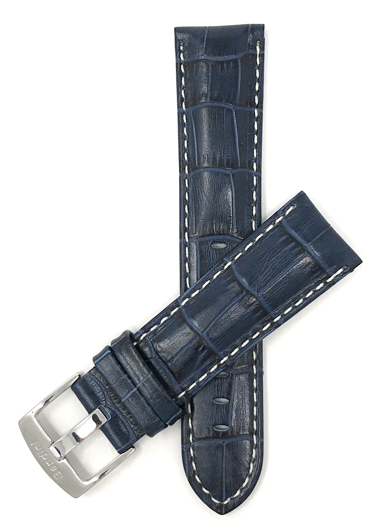 20mm Mens' Alligator Style Leather Watch Band Strap, White Stitching