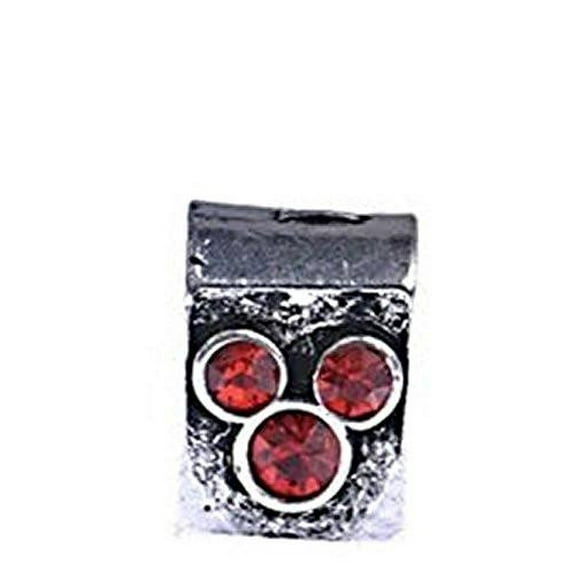Mickey Design Charm with Red Rhinestone European Bead Compatible for Most European Snake Chain Bracelet