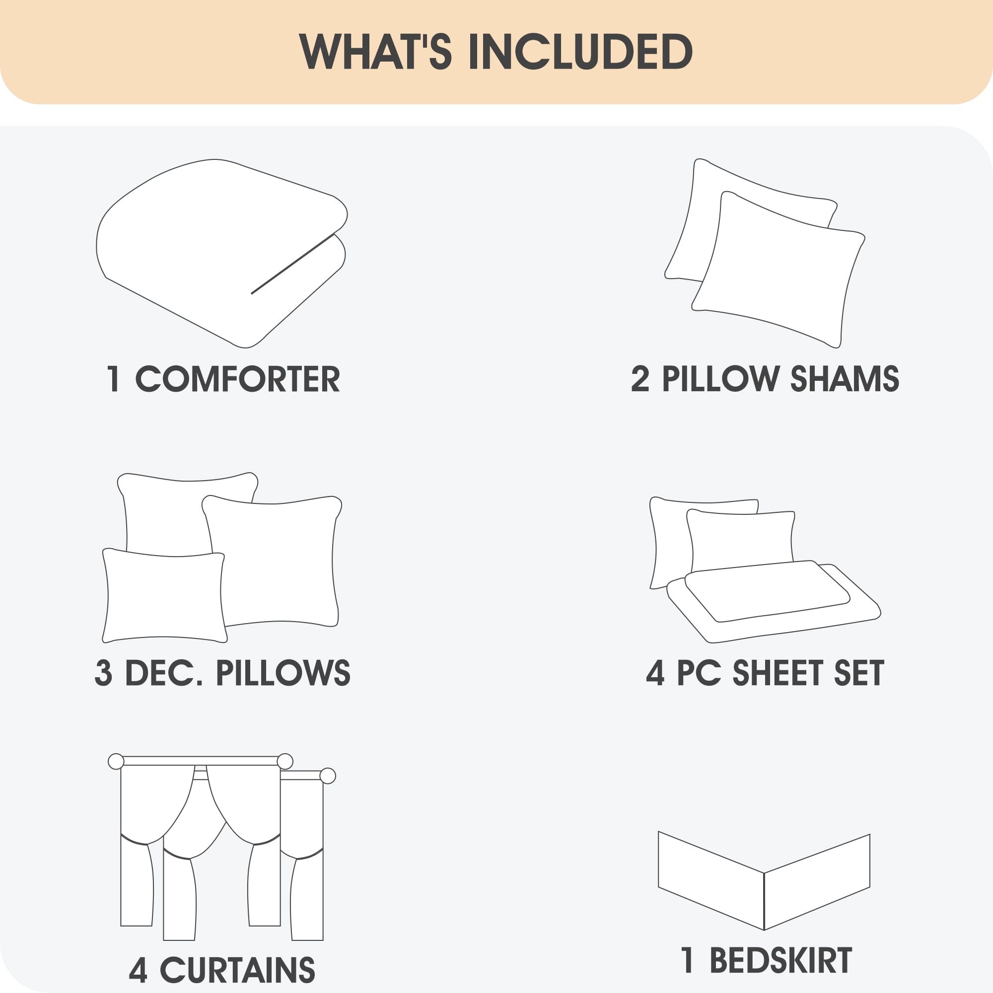 Lanco Luxury Taupe Comforter Set King Size , 15 Piece Terry embroidery, All Season Room-In-A-Bag
