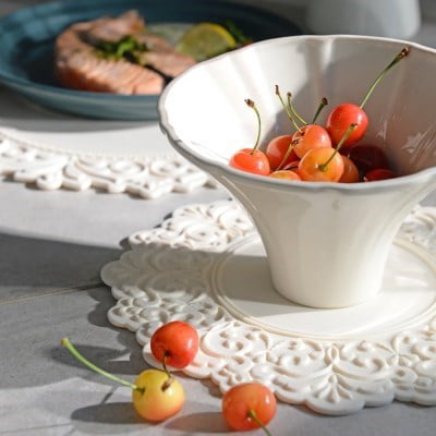 2 Set, Premium 14" Silicone Placemat – Heat-Resistant, Non-Slip & Waterproof – Easy to Clean, Dishwasher Safe Table Mat for Dining & Kitchen (Ivory)