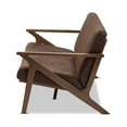 thumbnail image 5 of Baxton Studio Bianca Mid-Century Modern Walnut Wood Dark Brown Distressed Faux Leather 3-Seater Sofa, 5 of 6