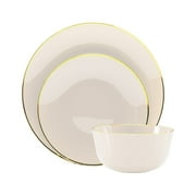 Crown Display 60-Pack Premium Disposable Plastic Dinner Set - Classic Cream With Gold Rim