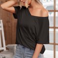 thumbnail image 4 of Xihbxyly Plus Size Blouses for Women, Womens Oversized Cold Shoulder Blouse Short Sleeve V Neck Tops Casual Summer Shirt Tops Soft Loose Tops, 4 of 7