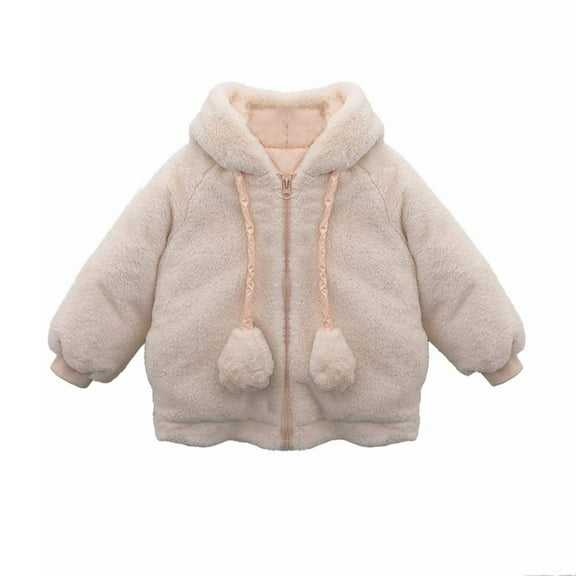 Coerni Toddler Baby Girls Faux Coats Winter Fleece Jacket Warm Clothes Bunny Rabbit Ear Full Zip Hooded Outwear 1-6 Years