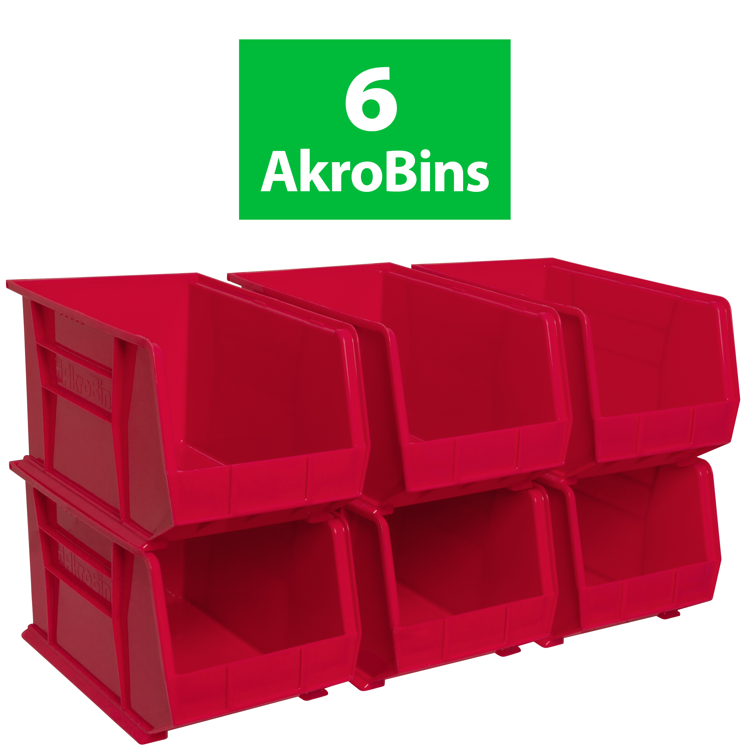 Akro-Mils Stackable Storage Bins, AkroBins 30260 Stacking Organizer, 18"x11"x10", Red, 6-Pack - image 3 of 9