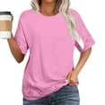 thumbnail image 2 of Women 3/4 Sleeve Tops Lace Patchwork Tshirts Crewneck Pullover Shirts Loose Oversize Blouses Casual, 2 of 6