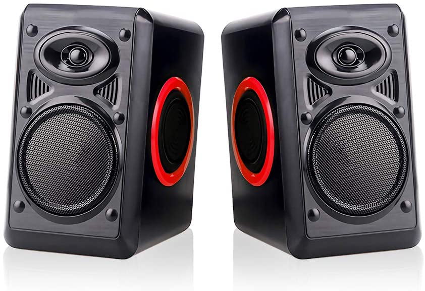 Computer Speakers with Deep Bass,USB Powered 2.0 Channel Stereo Multimedia Speaker,6W Drivers and in-Line Volume Control for PC,TV, 167RED