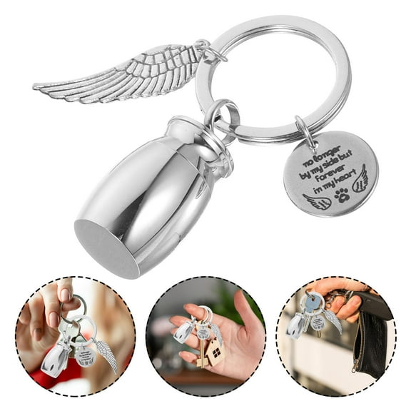 Niceauty Plated Silver Small Urn Keychain with Smooth Metal Lid for Pet Ashes Keepsake
