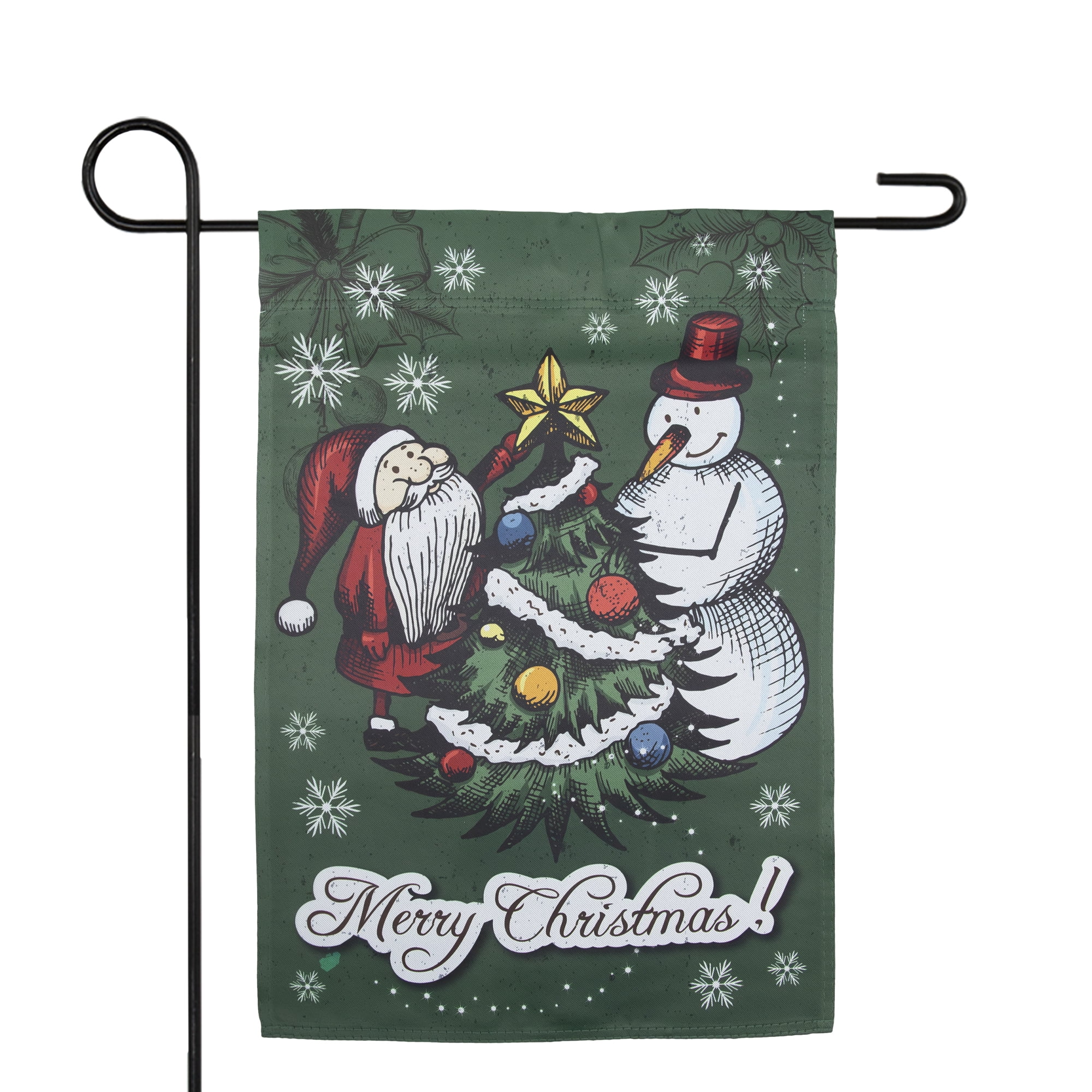Merry Christmas Santa and a Snowman Garden Flag 12.5" x 18"