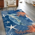 thumbnail image 3 of Sea Corals Turtle Washable Area Rugs 2.7'x5', Summer Beach Sea Stars Dark Blue Low Pile Throw Living Room Rug Non-Slip Sturdy Edge Binding Carpet for Indoor Entryway Bedside Kitchen, 3 of 9