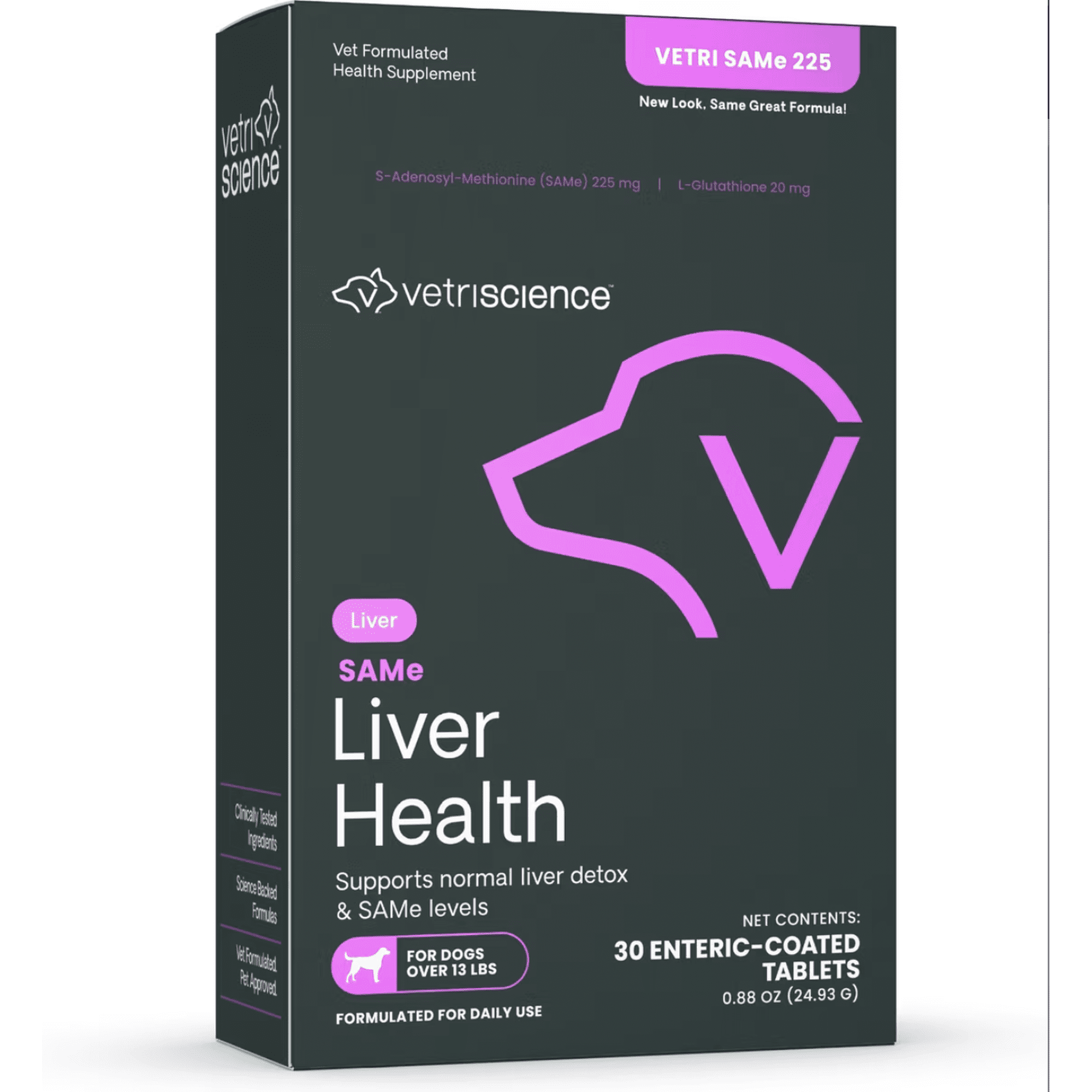 VetriScience Liver Health VETRI SAMe 225 Liver Detox Supplement Tablets for Medium & Large Breed Dogs, 30 count