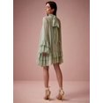 thumbnail image 6 of Mint Green High-Neck Flare Sleeve Ruffle Hem Mini Dress with Tie Back, 6 of 30