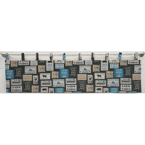 Farm To Table Tab Top Curtains by Penny's Needful Things (Lined) (24 Inch Long Two Curtain Panels) (Blue)