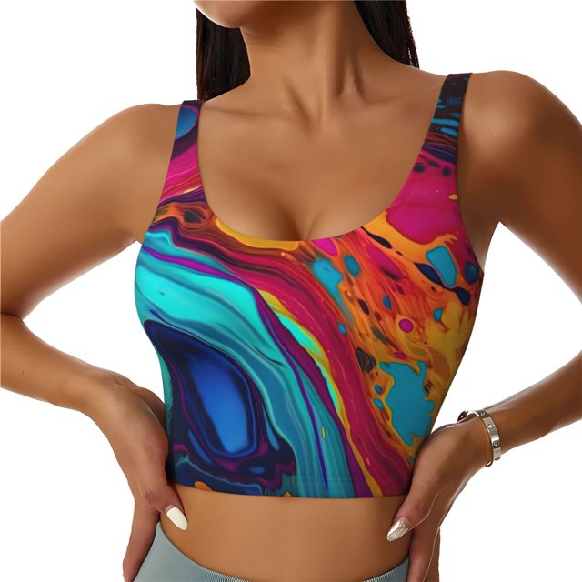 Balery Colorful Abstract Swirls Sujetadores deportivos con espalda cruzada para mujer, acolchados, sin costuras, de alto impacto, ideales para yoga, gimnasio, entrenamiento y fitness.-Medium