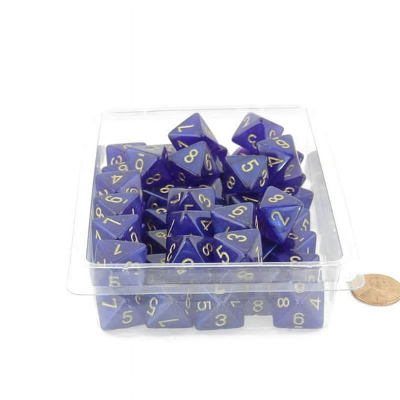 Royal Purple Borealis Dice Luminary with Gold Numbers D8 Aprox 16mm (5/8in) Pack of 50 Wondertrail