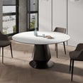 thumbnail image 2 of 53 Inch Slate Dining Table with Black Carbon Steel Pedestal, Modern Round Dining Table, 2 of 7