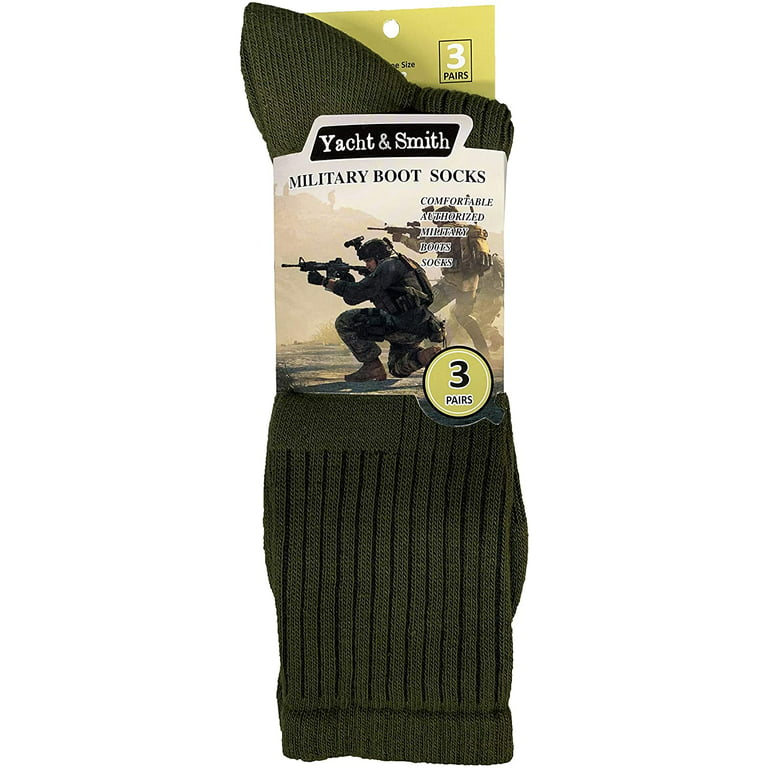 Yacht & Smith Mens Military Grade Thick Padded Terry Lined Cotton Socks,  Ribbed, Dry Wicking, Heavy Duty Crew Sock 12 Pairs of bulk 10-13