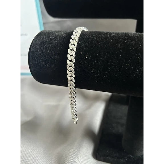 JALASH ONLINE 6MM Round Lab Created Diamond Cuban Link Men's Bracelet 14K White Gold Plated 8"