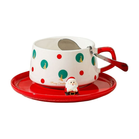 Christmas Ceramic Mug with Lid and Spoon, Cute Santa & Reindeer Design, Bow Handle Coffee Cup for Hot Chocolate, Tea & Holiday Gift