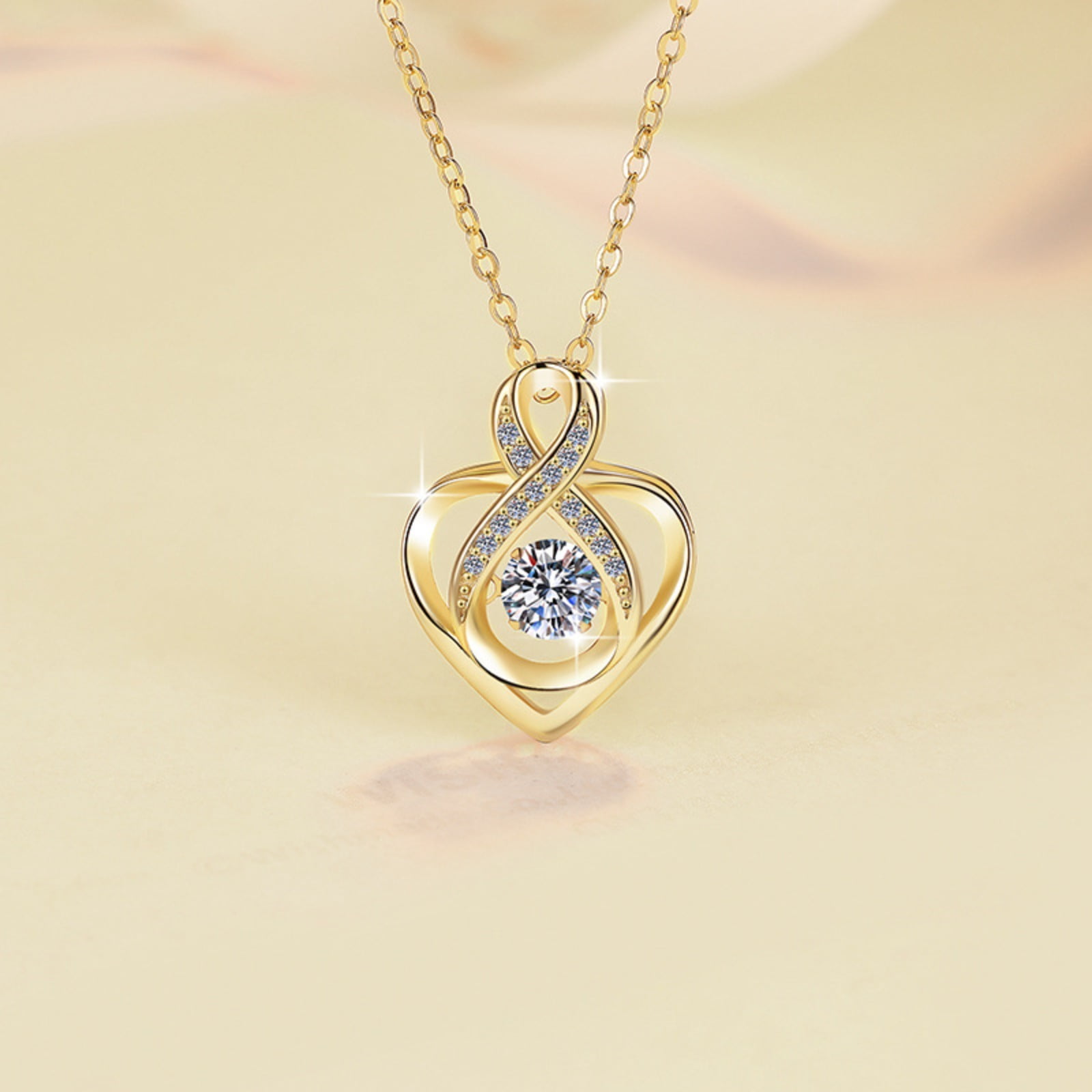 Moissanite Necklace Chains 0.5 Carat D Color VVS1 Clarity Gold Pendant Necklaces for Women Hypoallergenic 925 Sterling Silver Infinity Heart Necklace