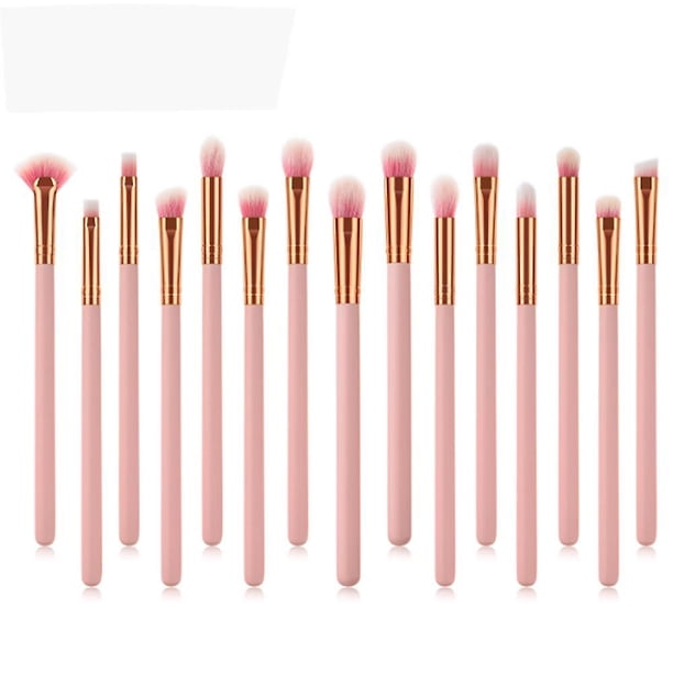 Juego de 15 brochas de maquillaje para ojos, juego de brochas de maquillaje para sombra de ojos incluido, mini brocha para cejas con mango de madera (rosa)